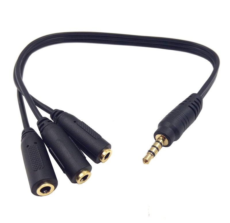 Haokiang 9 Inch 3.5mm (1/8") TRRS Male Plug to 3X Female Stereo Splitter Audio Cable, Gold-Plated(35M/3F) - Image 1